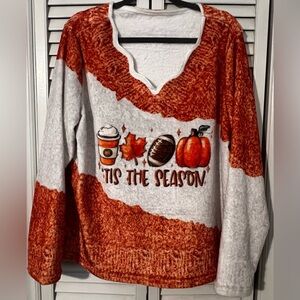 Tis the Season Cozy Fall Fleece Pullover - Pumpkin, Football, & Latte
